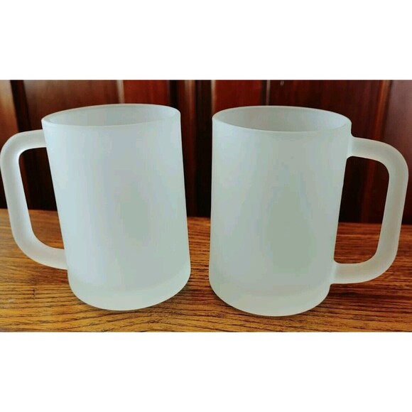 Vintage Frosted Glass Mugs No Logo VGC 4-3/4 x 3-1/4" PLUS HANDLE - Picture 2 of 7